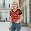 Music Red V-neck Lace T-shirt