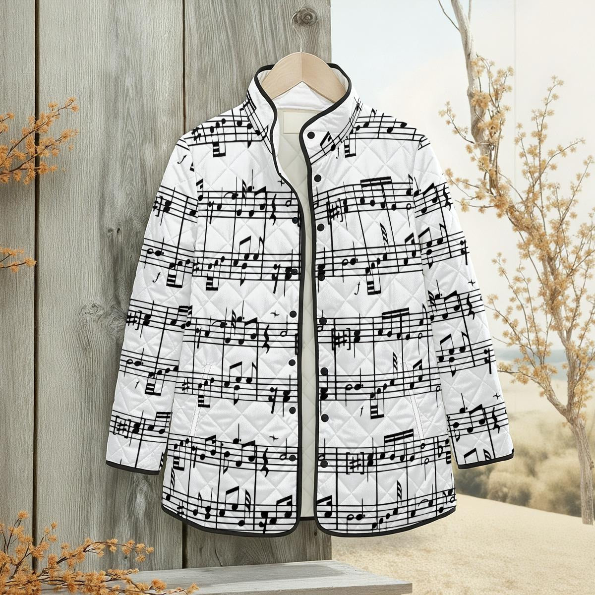Music Scores White Unisex Quilted Jacket