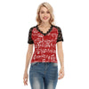 Music Red V-neck Lace T-shirt