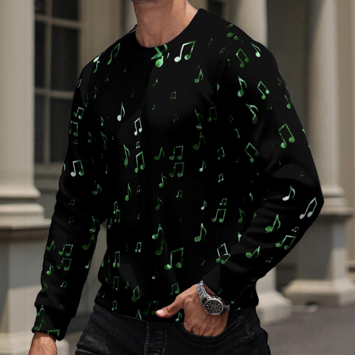 Green Music Notes Men's Fleece Sweatshirt