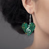 Music Green Heart Shape Wooden Earrings