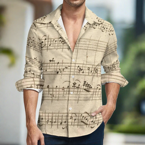 music dress shirts Axxess Black White Music Notes High Collar Cotton French Cuff Jazz Mens  Shirt