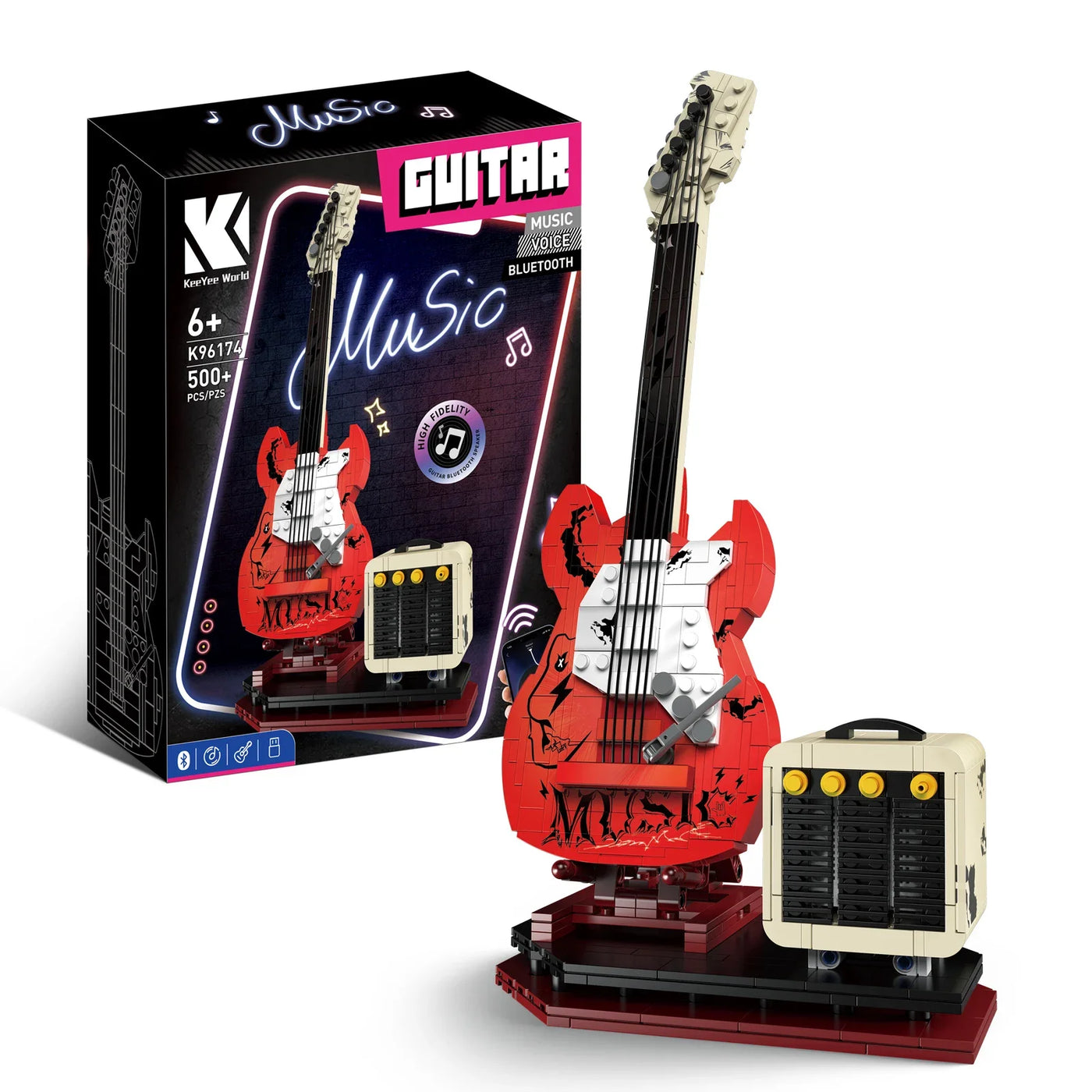 Red Electric Guitar Building Blocks Bluetooth Speaker