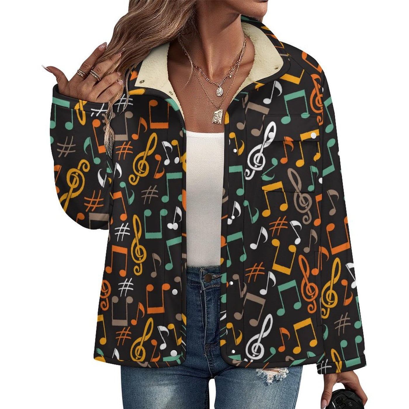 Music Theme Women's Stand Collar Fleece Jacket