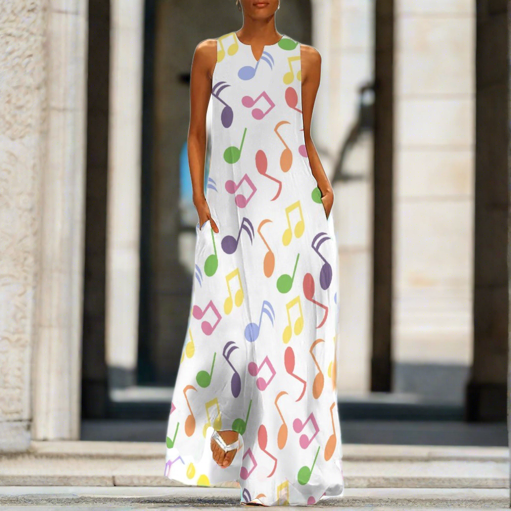 Rainbow Music Notes Sleeveless Long Dress