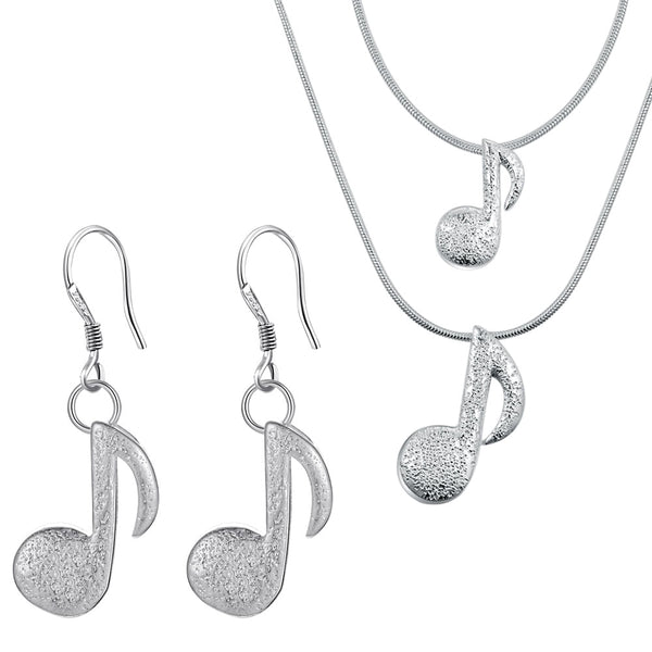 Silver Music Notes Necklace Earrings Set Artistic Pod