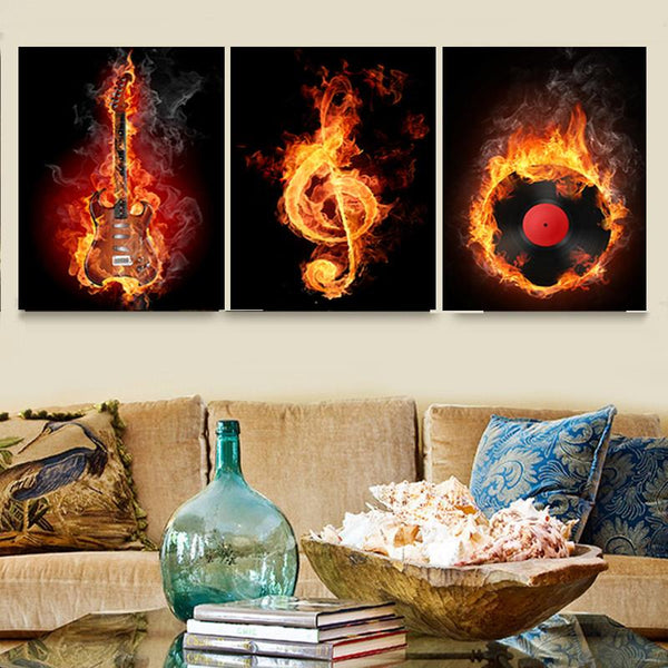 新品即決 Black Burning Guitar Wall Decor - Artistic Pod 絵画