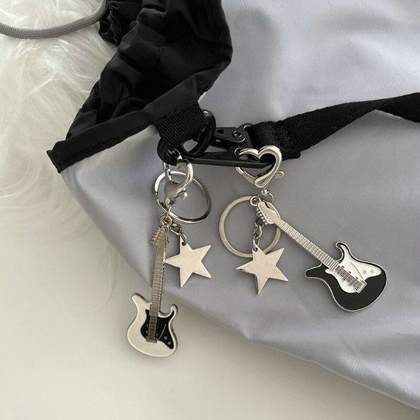 Getadme-Y2k Guitar Love Heart Star Key Chain for Men Women Sweet Cool Trendy Fashion Pendant Keychain Rock Punk Vintage Accessories Gift