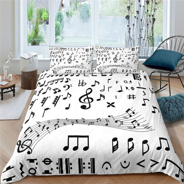 Black Music Note Bedding Set - Artistic Pod