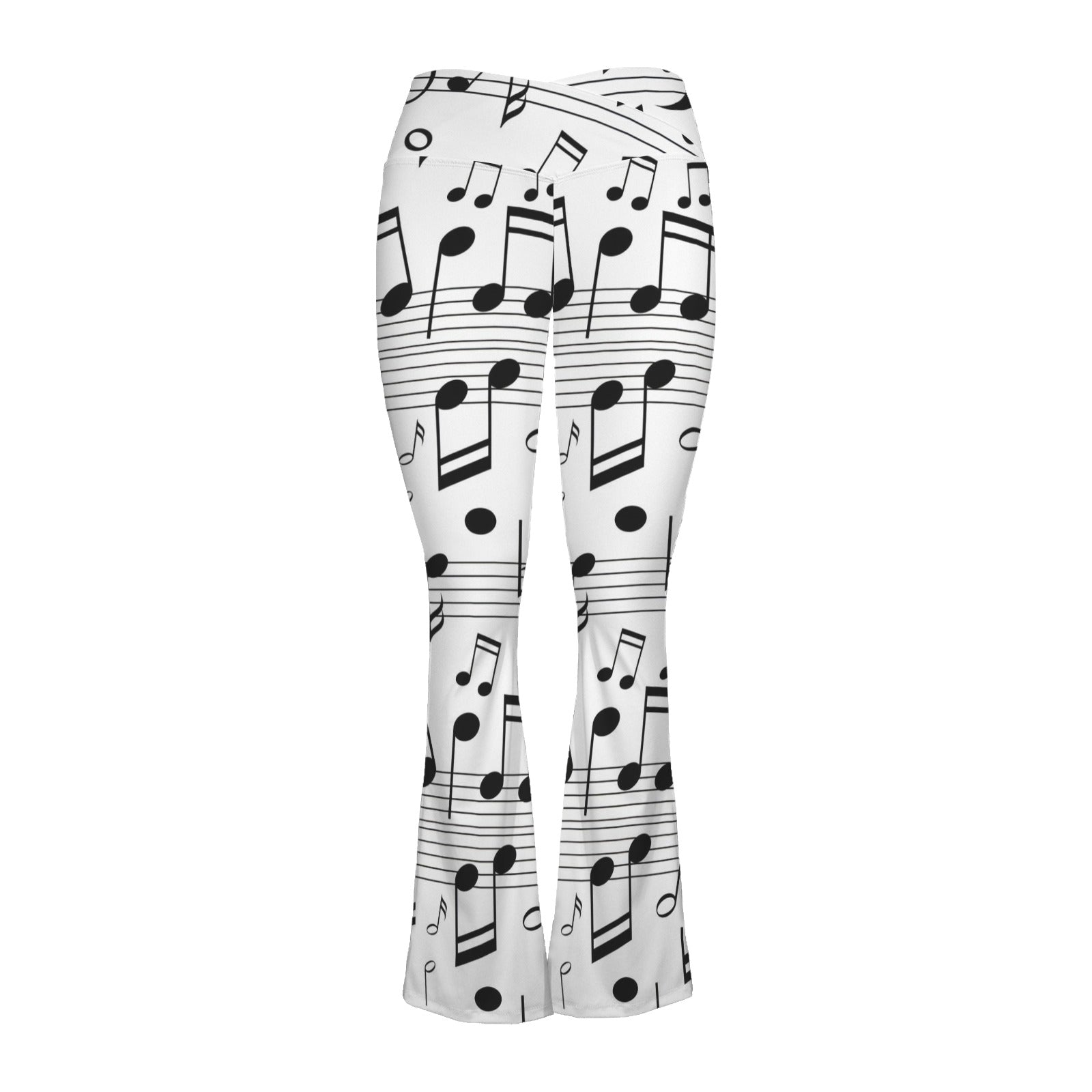 Music White Crossover High Waist Flare Leggings