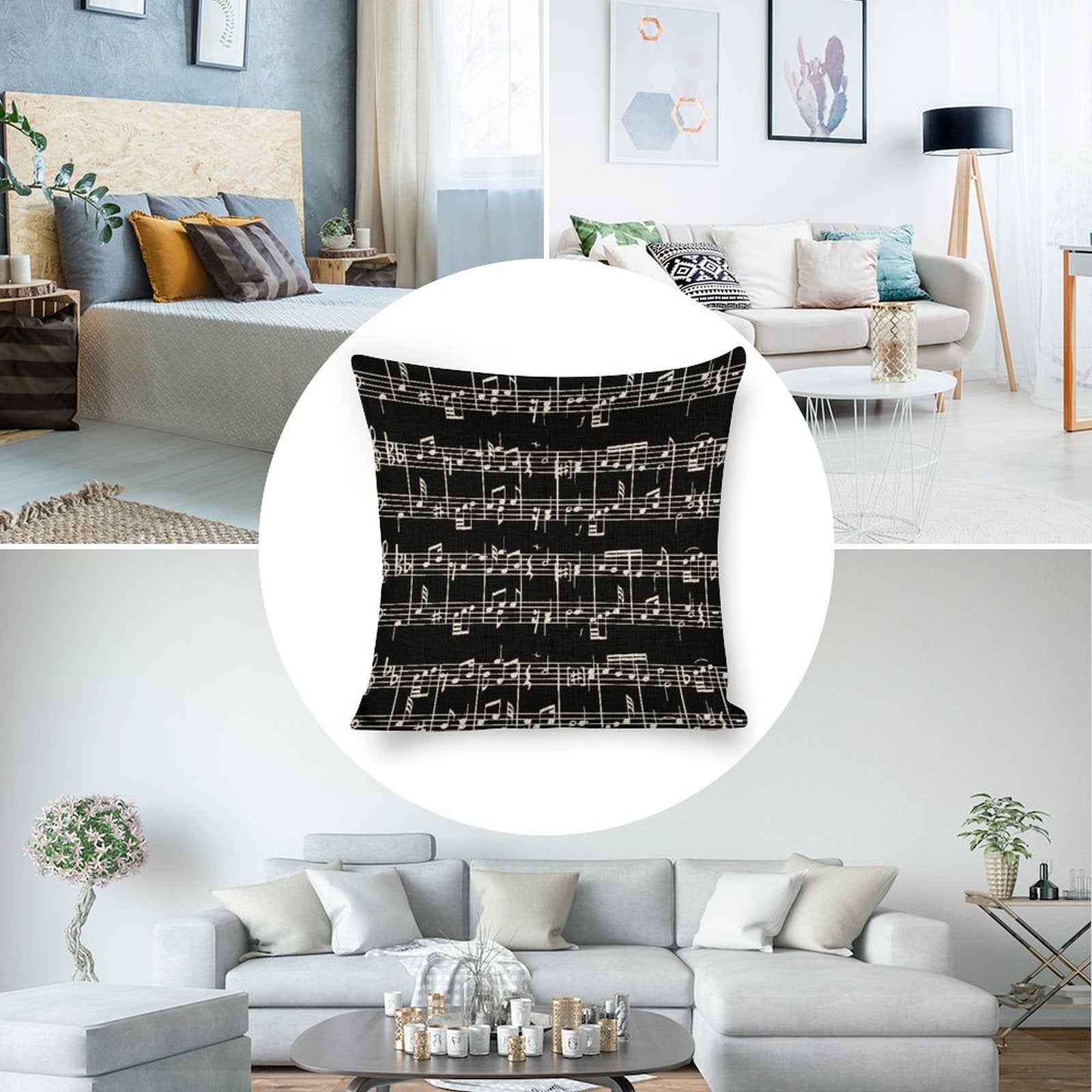 Black N White Music Linen Pillowcase (Set of 4)
