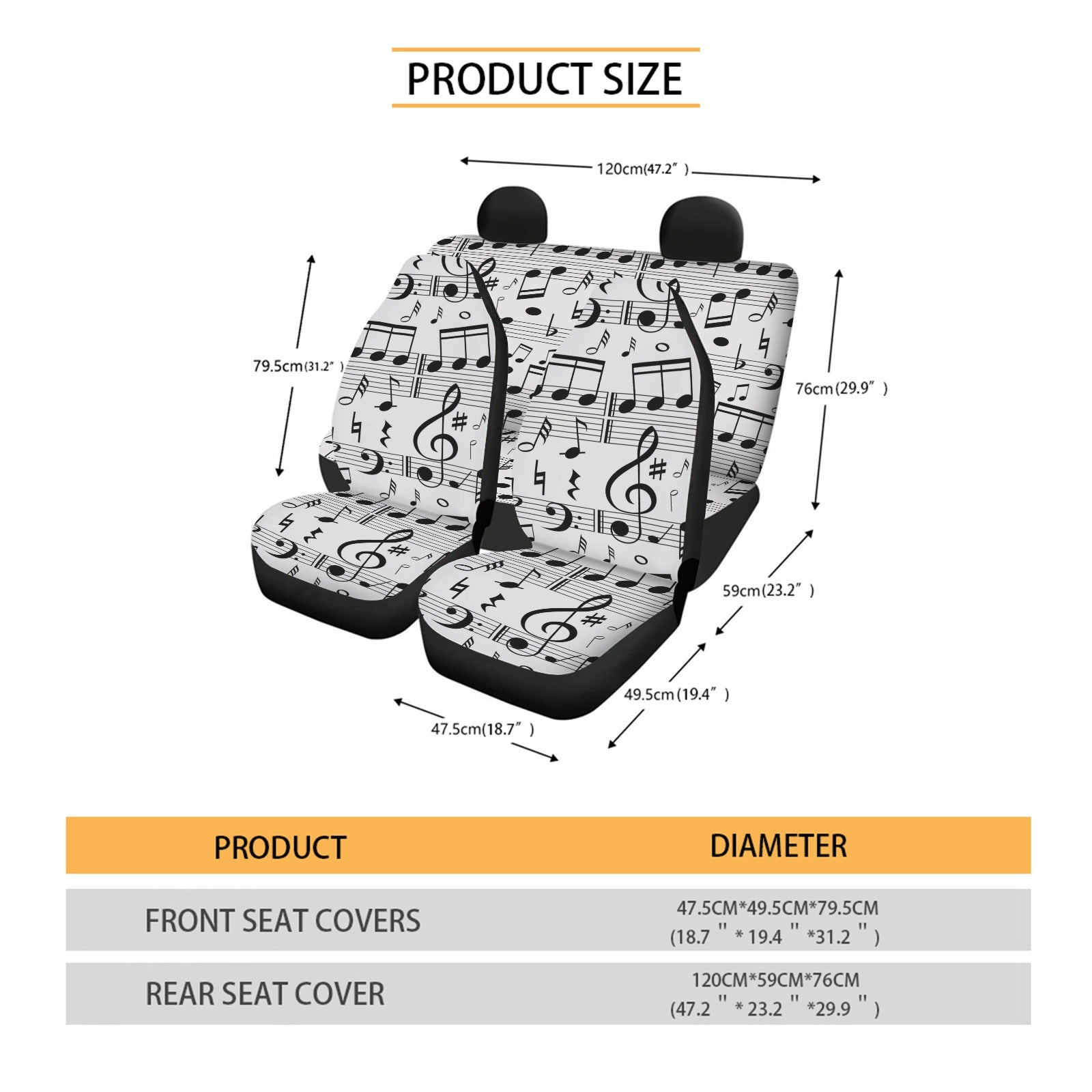 Music Staff Car Seat Cover (Full Set)