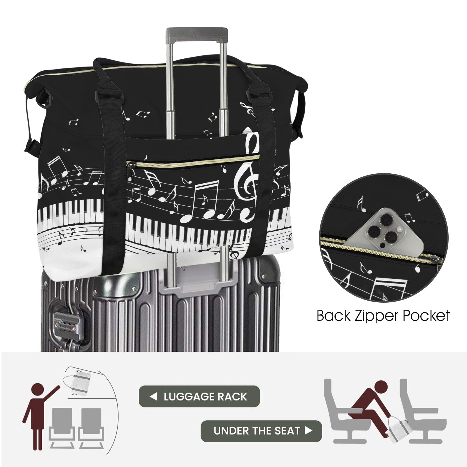 Classic Piano & Music Large Travel Bag