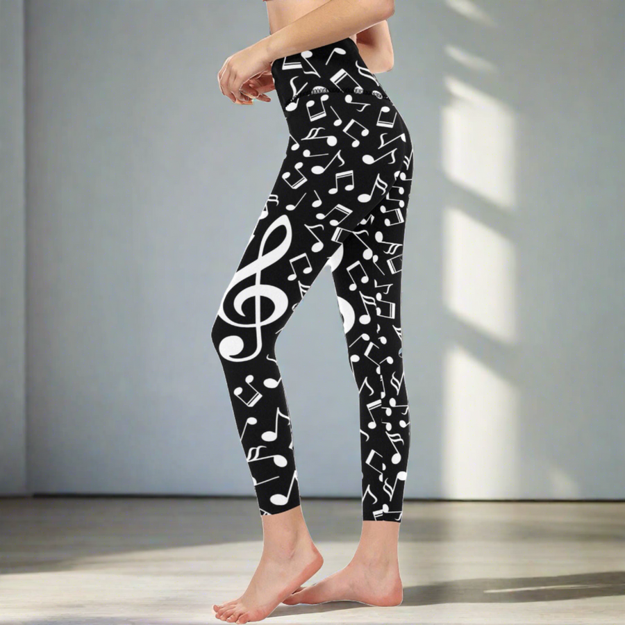 Music Notes Black Women's High-Waisted Leggings