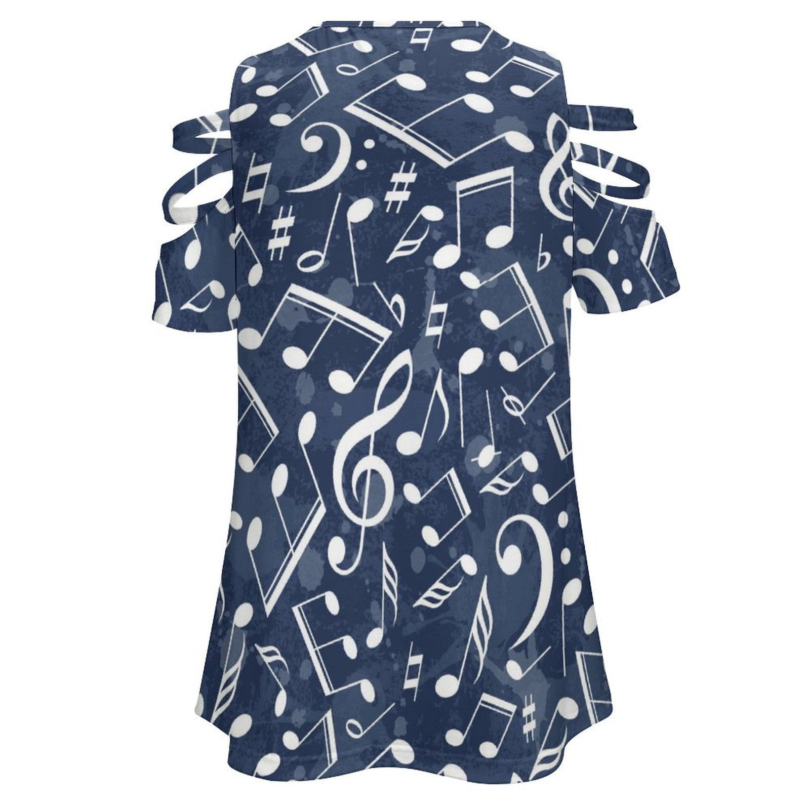 Music Ocean Zip V-Neck Off Shoulder Top