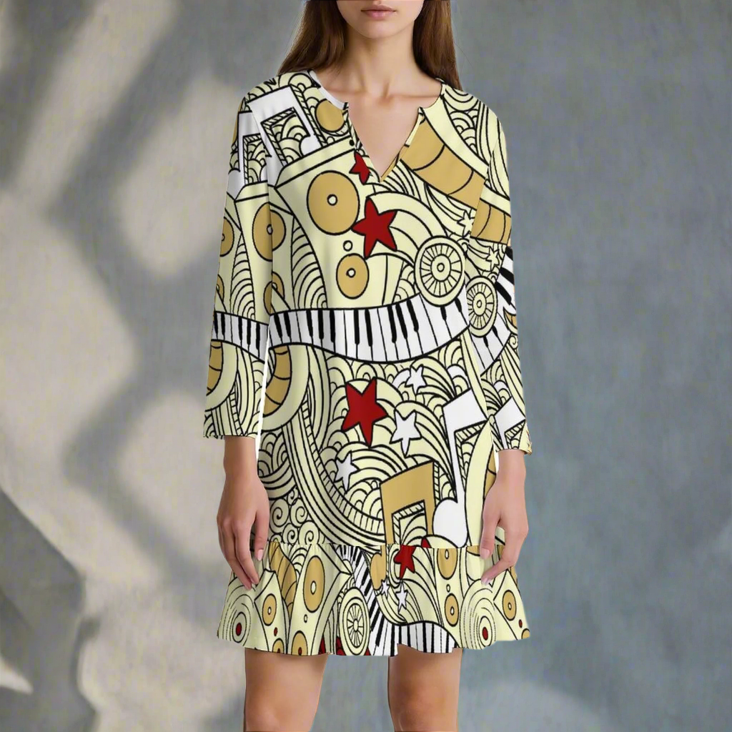 Music & Yellow V-Neck Ruffle Mini Dress