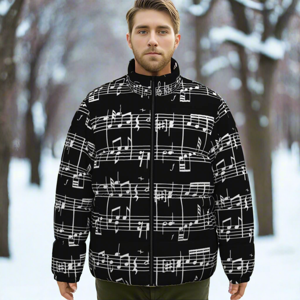 Music Print Black Unisex Down Jacket
