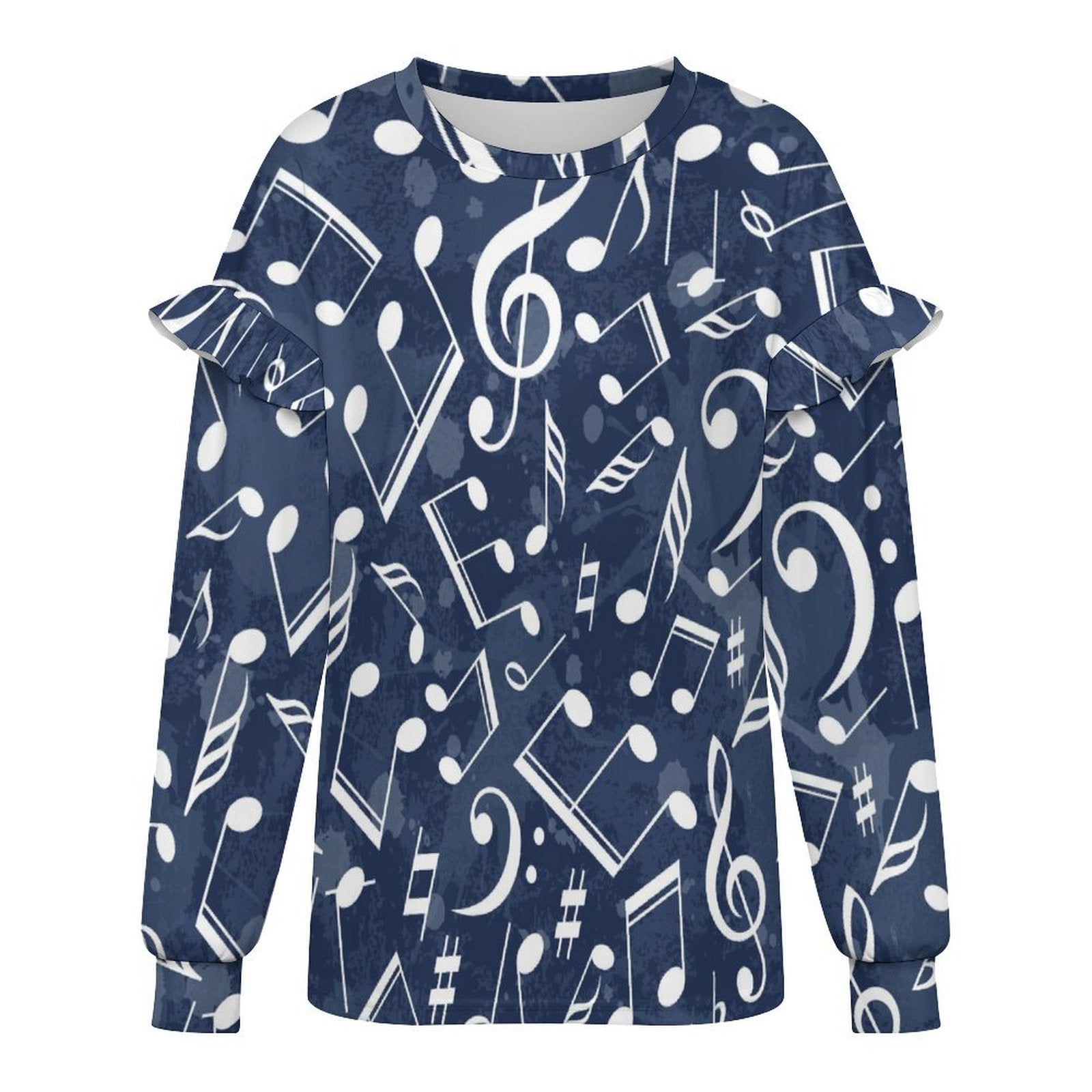 Music Blue Ruffle Shoulder Sweatshirt
