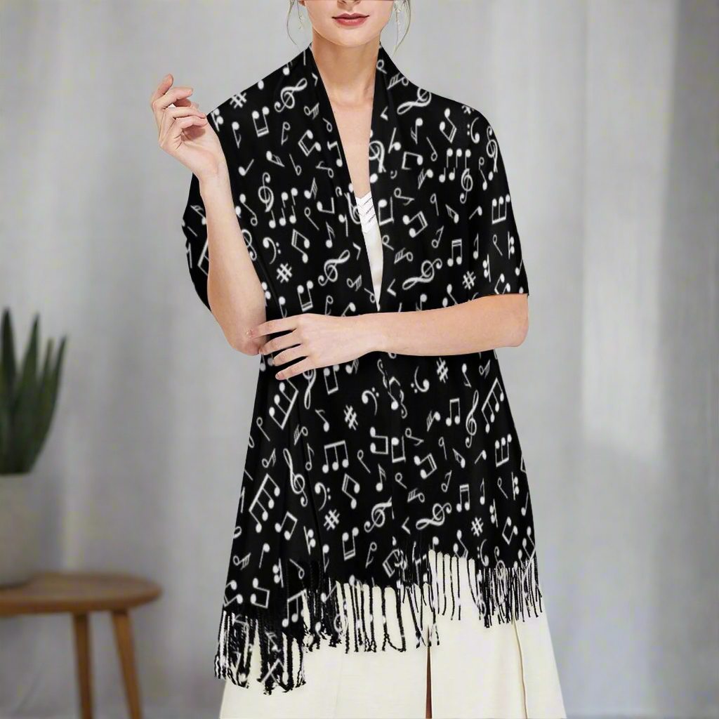 Music Notes Tassel Scarf