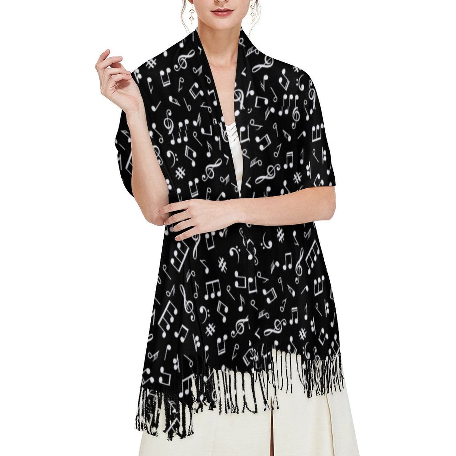 Music Notes Tassel Scarf