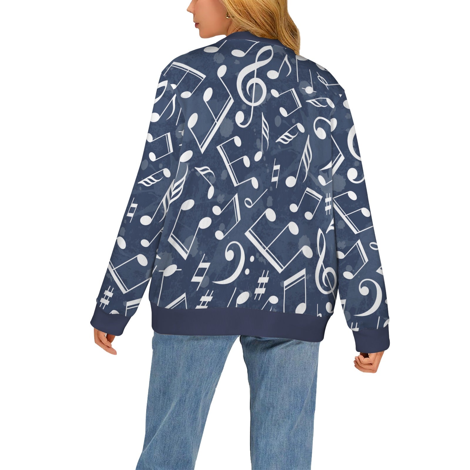Music Navy Print Button Up Women's Cardigan