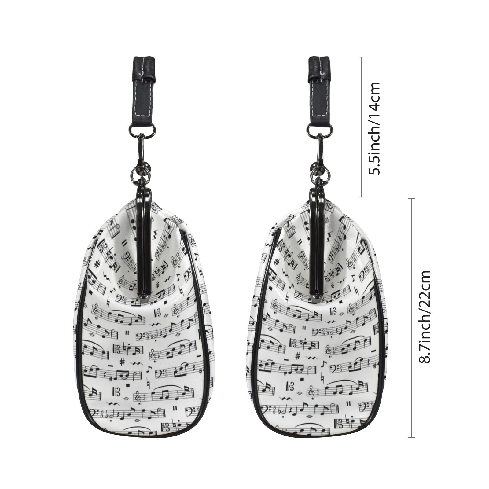 Music Pattern White Kisslock Two-Way Handbag