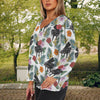 Piano Floral Print V-Neck Puff Sleeve Top