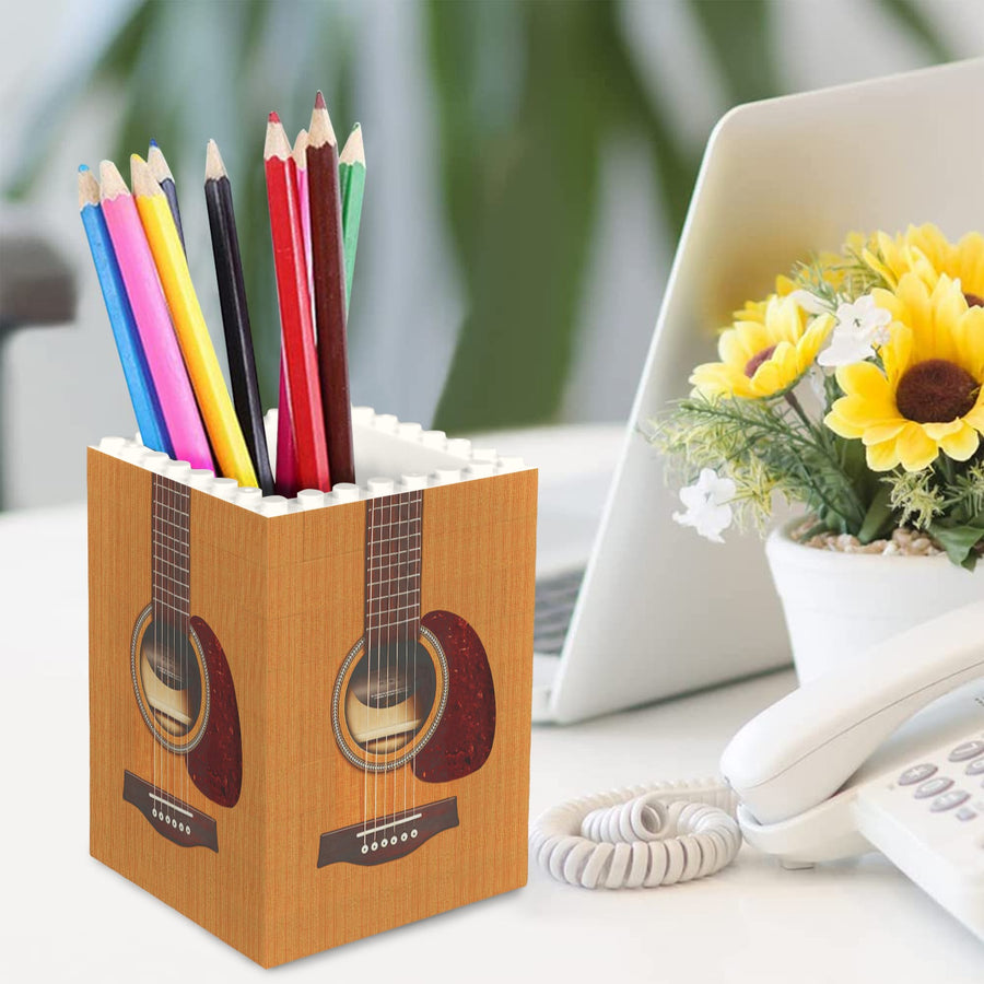 Wooden Guitar Building Bricks Pencil Holder