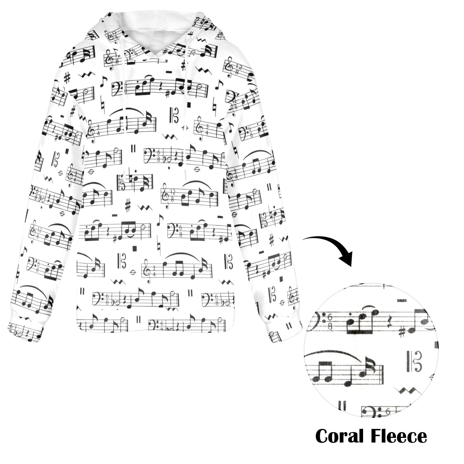 Music Print Women's Flannel Hoodie