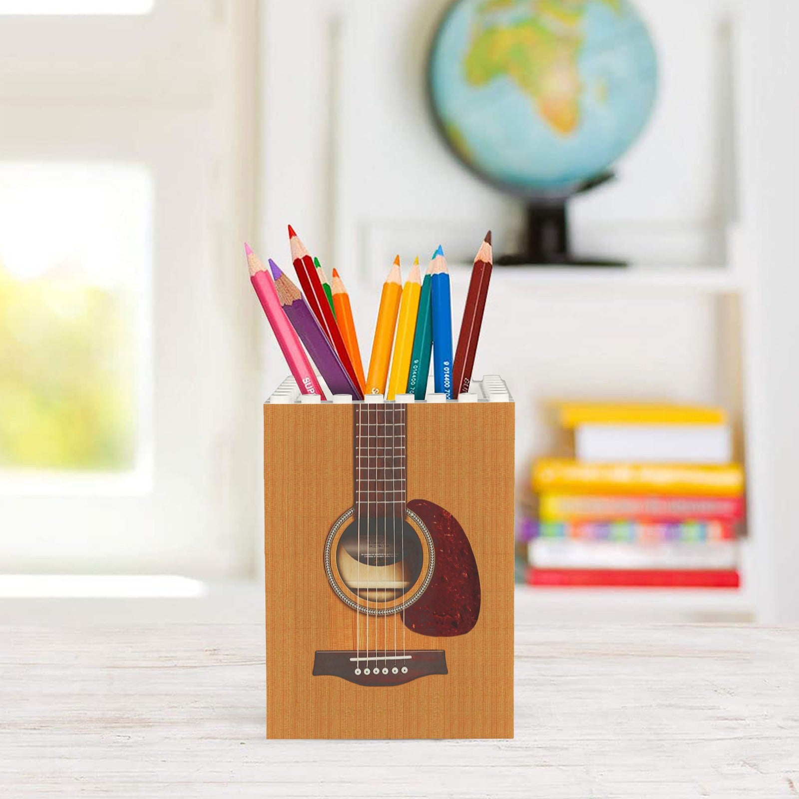 Wooden Guitar Building Bricks Pencil Holder