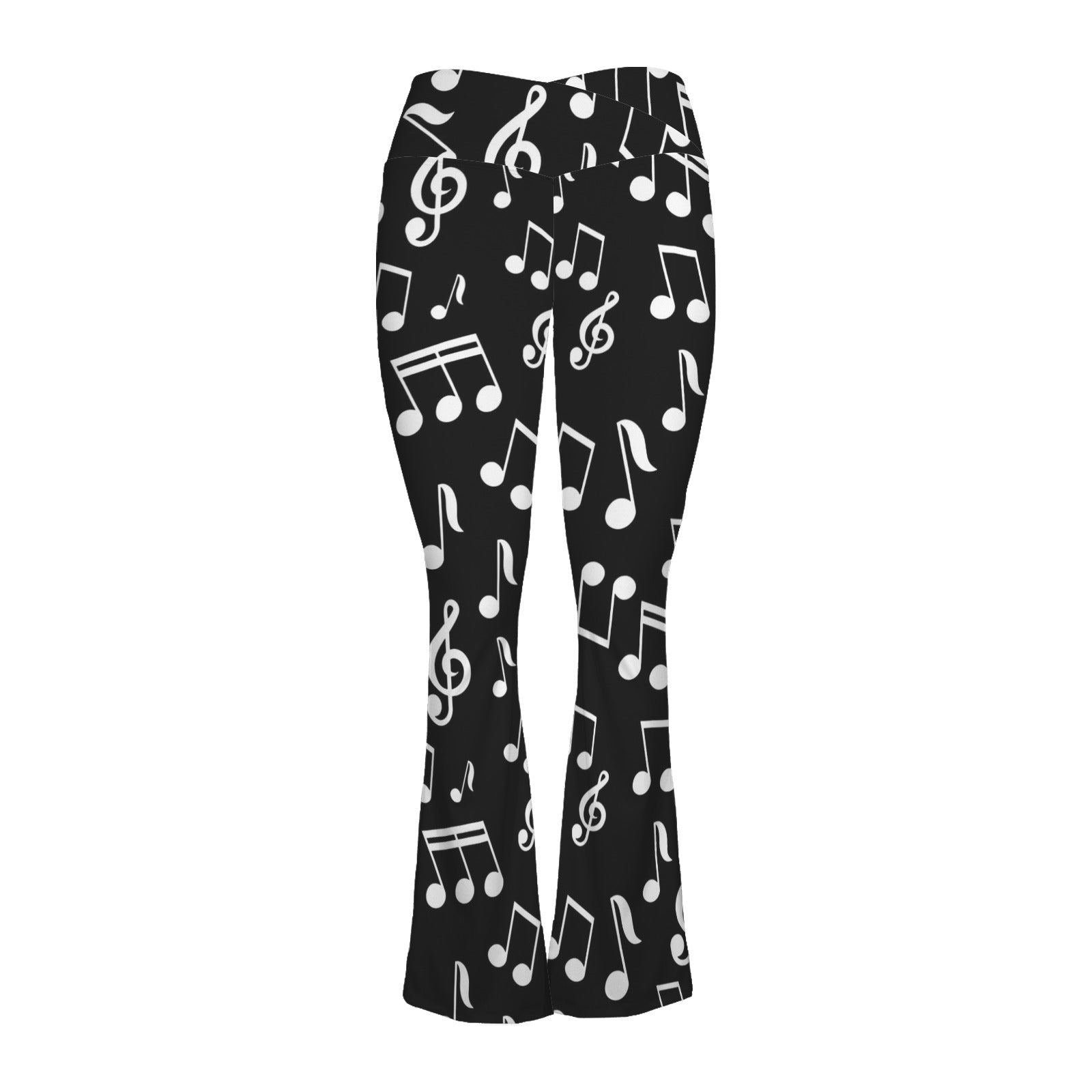 Music Notes Black Crossover High Waisted Flare Leggings
