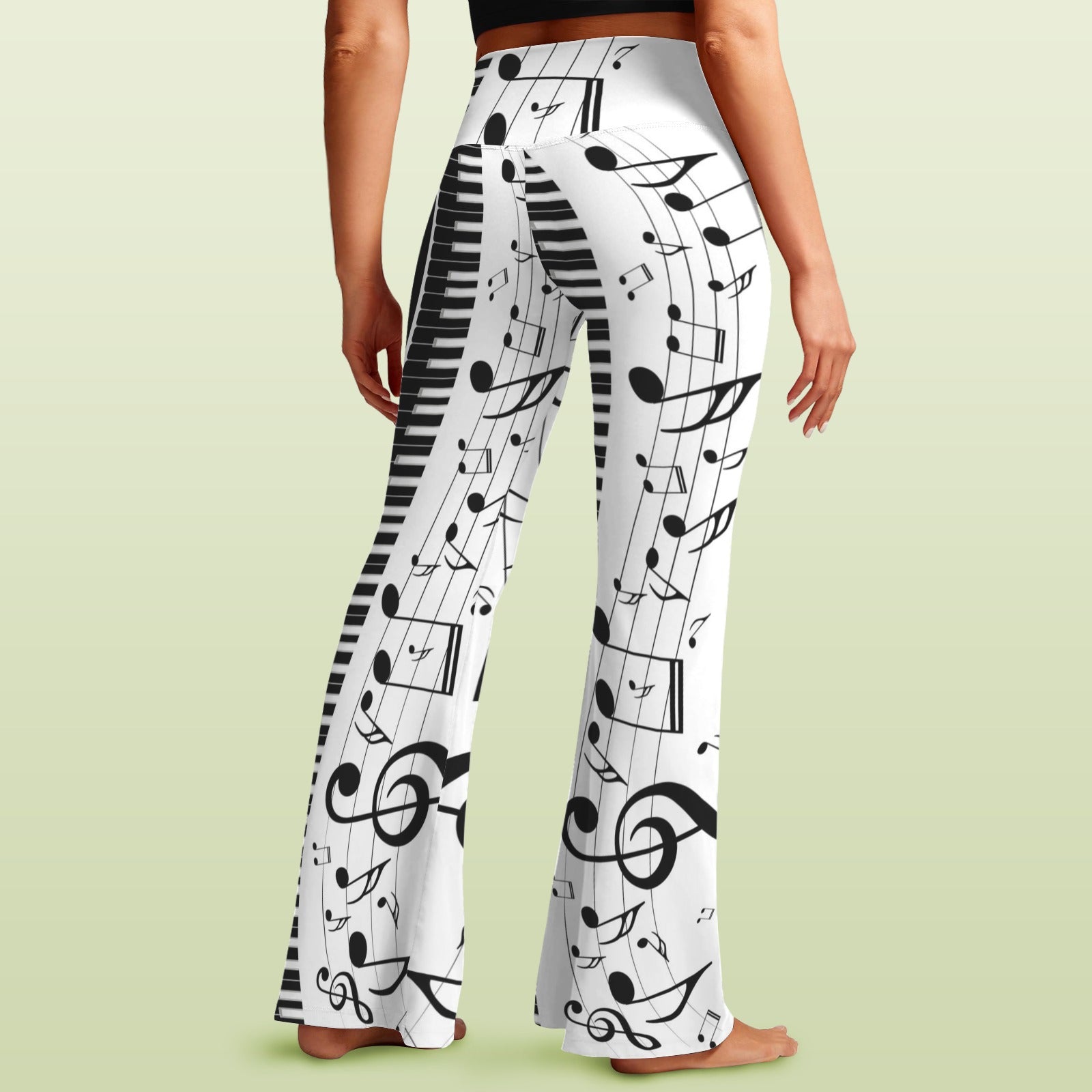 Music Piano Keys White Crossover High Waist Flare Leggings
