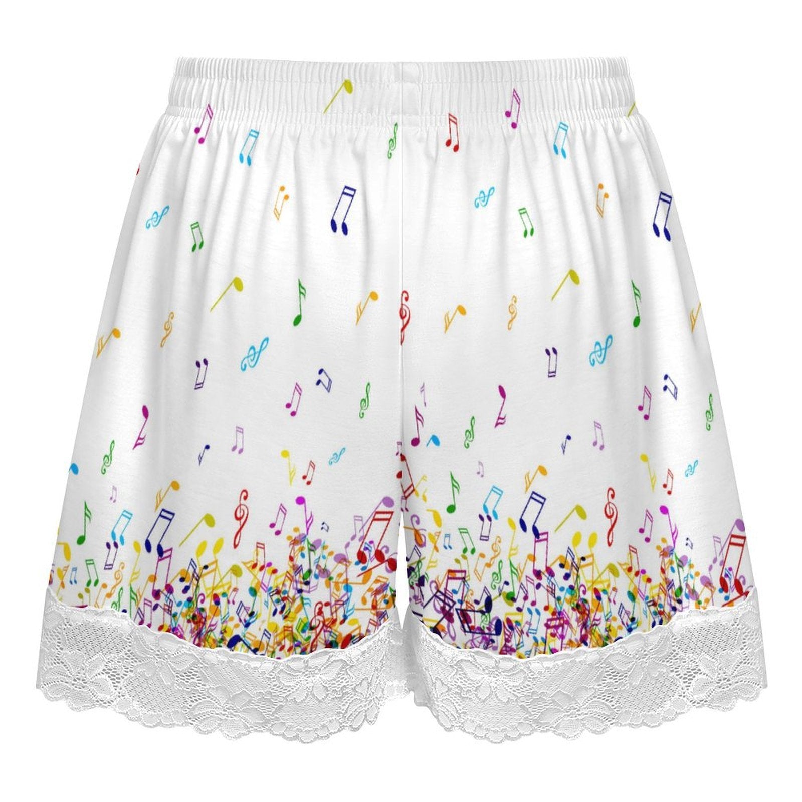 Rainbow Music Notes Women’s Lace Trim Pajama Shorts