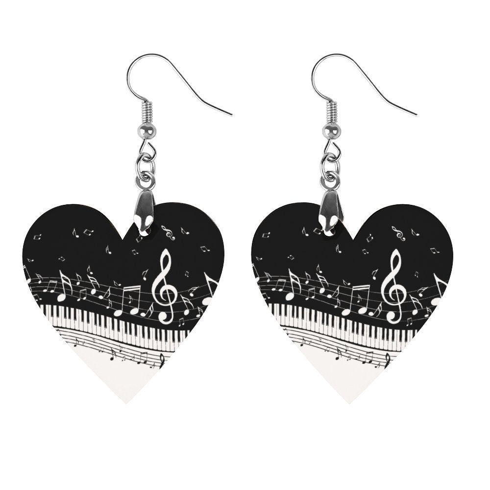 Piano Heart Shape Wooden Earrings