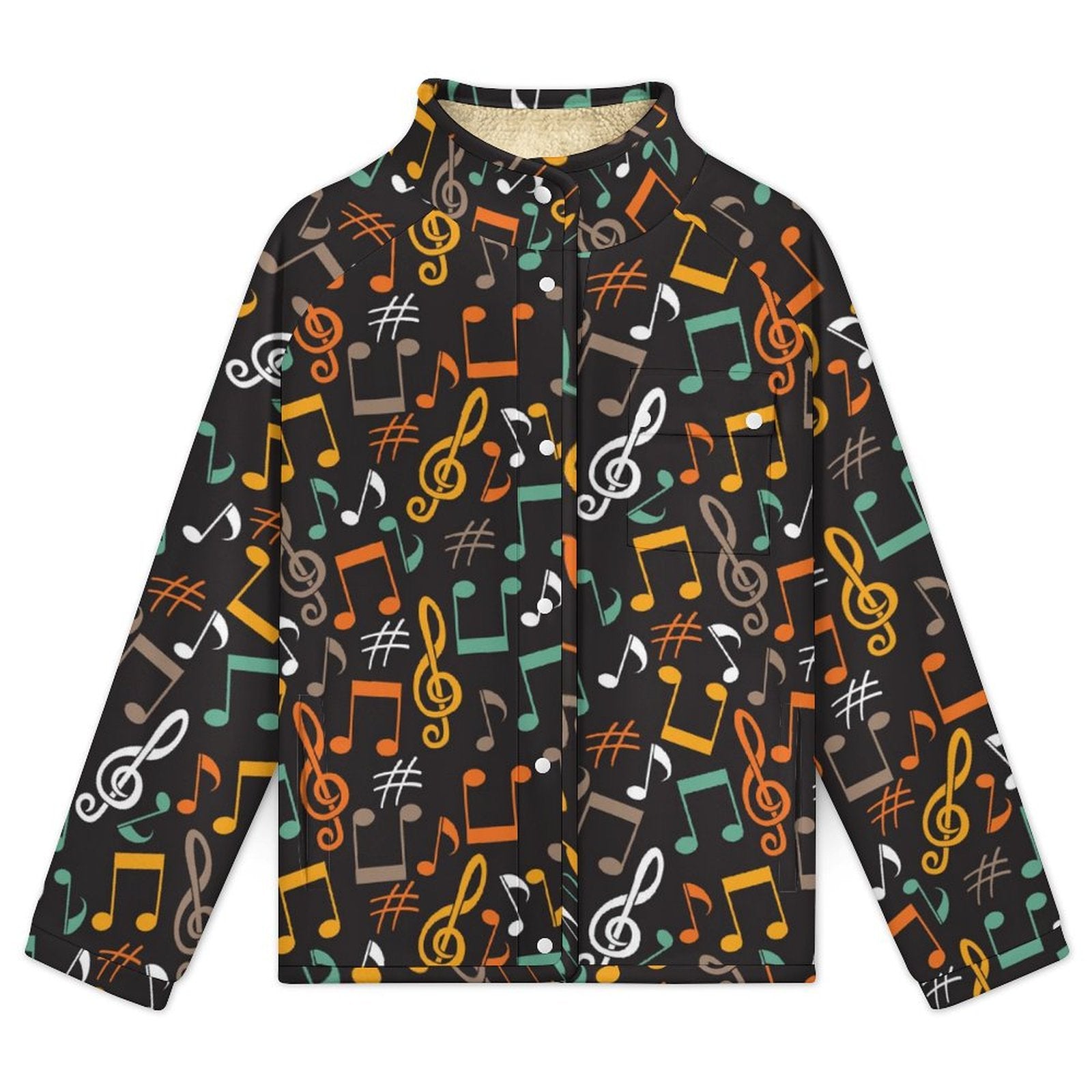 Music Theme Women's Stand Collar Fleece Jacket