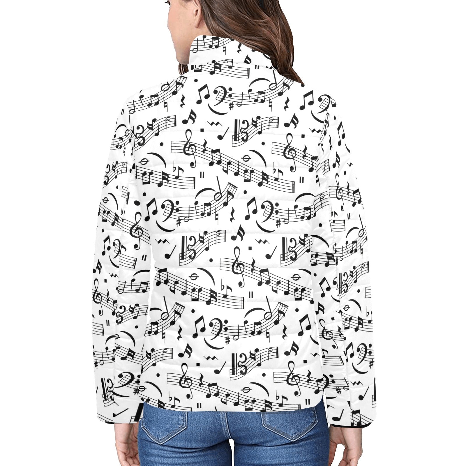 Music Pattern Women's Padded Bomber Jacket