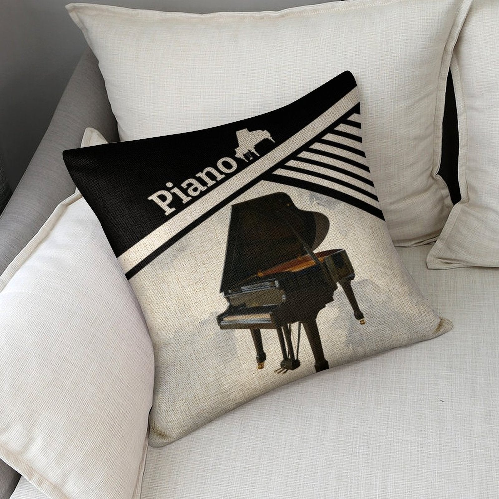 Piano Violin Drum Trumpet Linen Pillowcase (Set of 4)