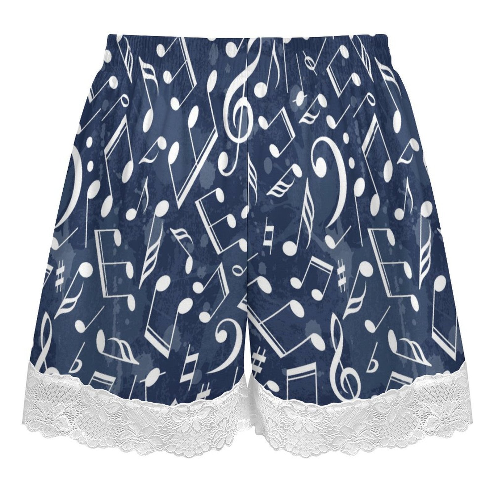 Music Pattern Women’s Lace Trim Pajama Shorts