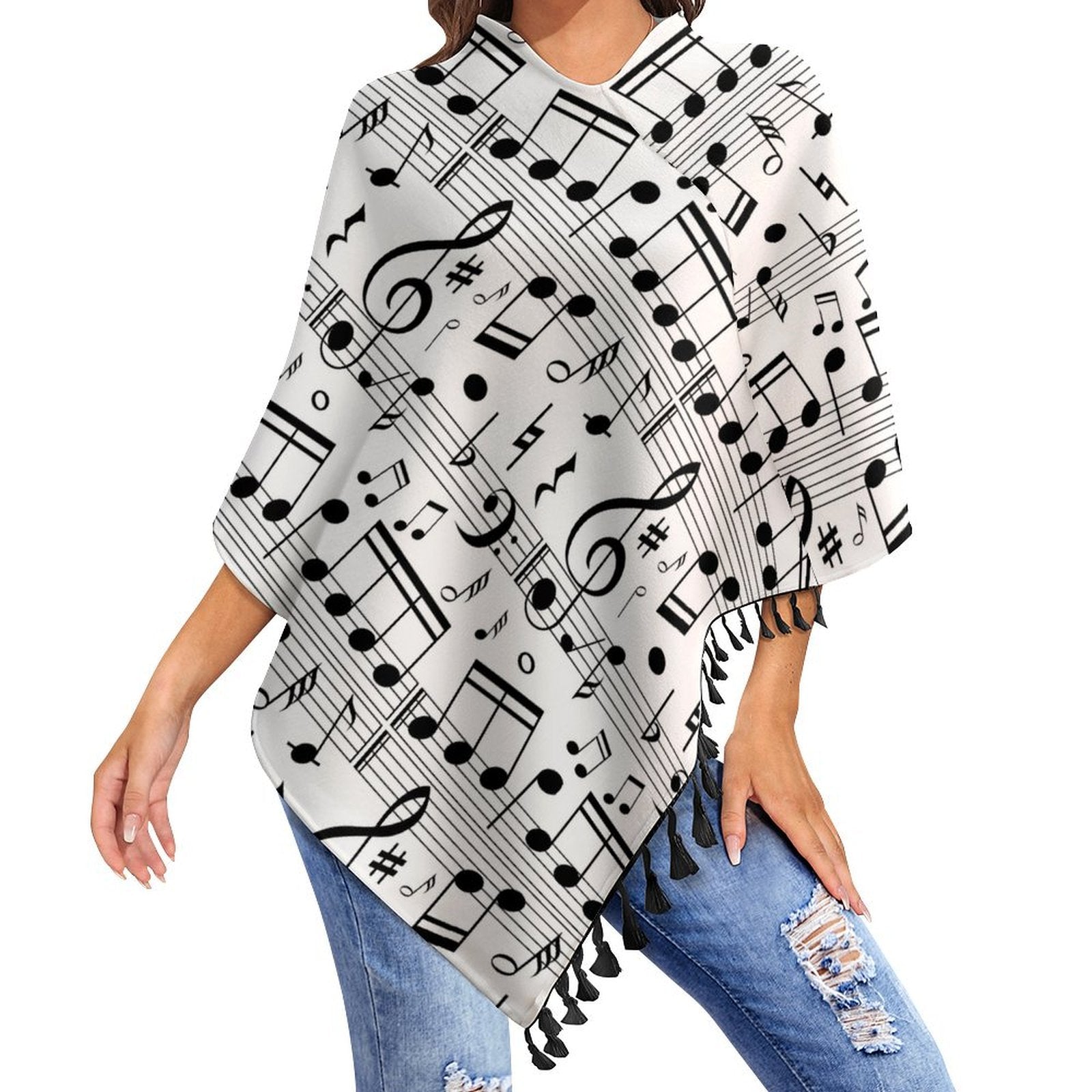 Music Notes Fringed Cape