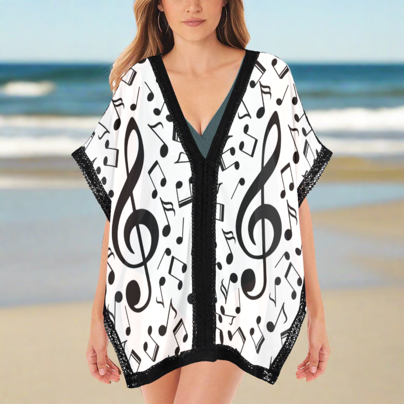Music Notes Heart Women's Beach Cover Up
