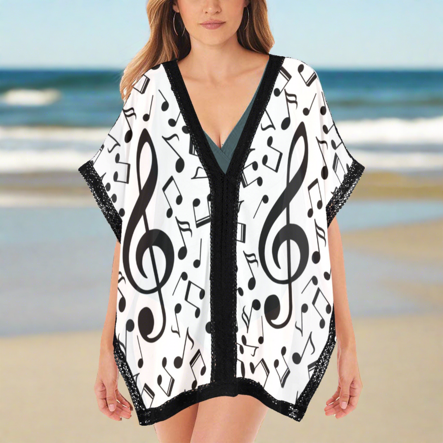 Music Notes Heart Women's Beach Cover Up