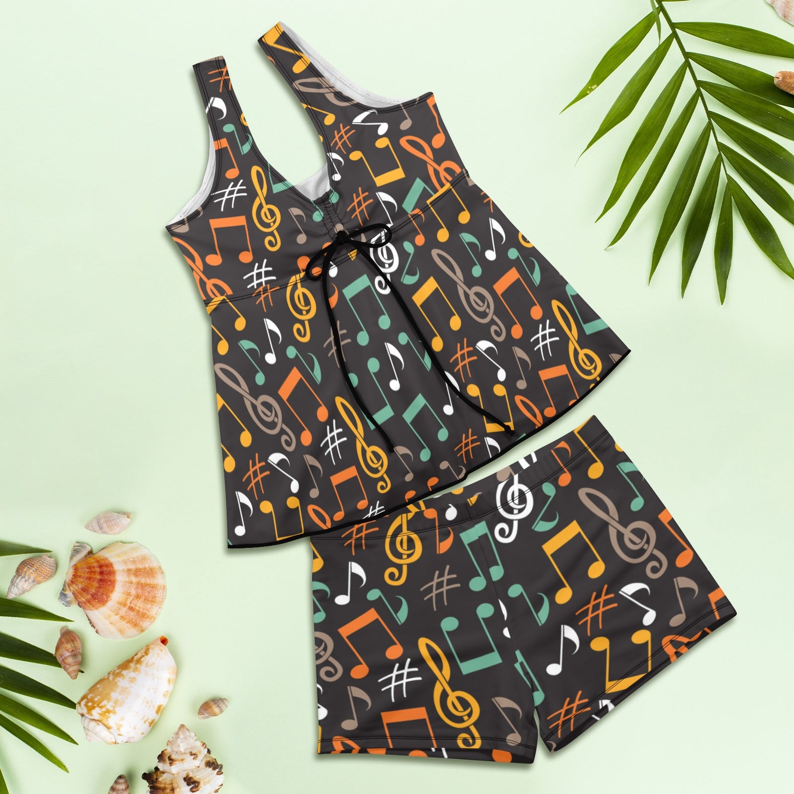 Colorful Music Notes Tankini Split Swimsuit