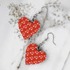 Red Music Heart Shape Wooden Earrings