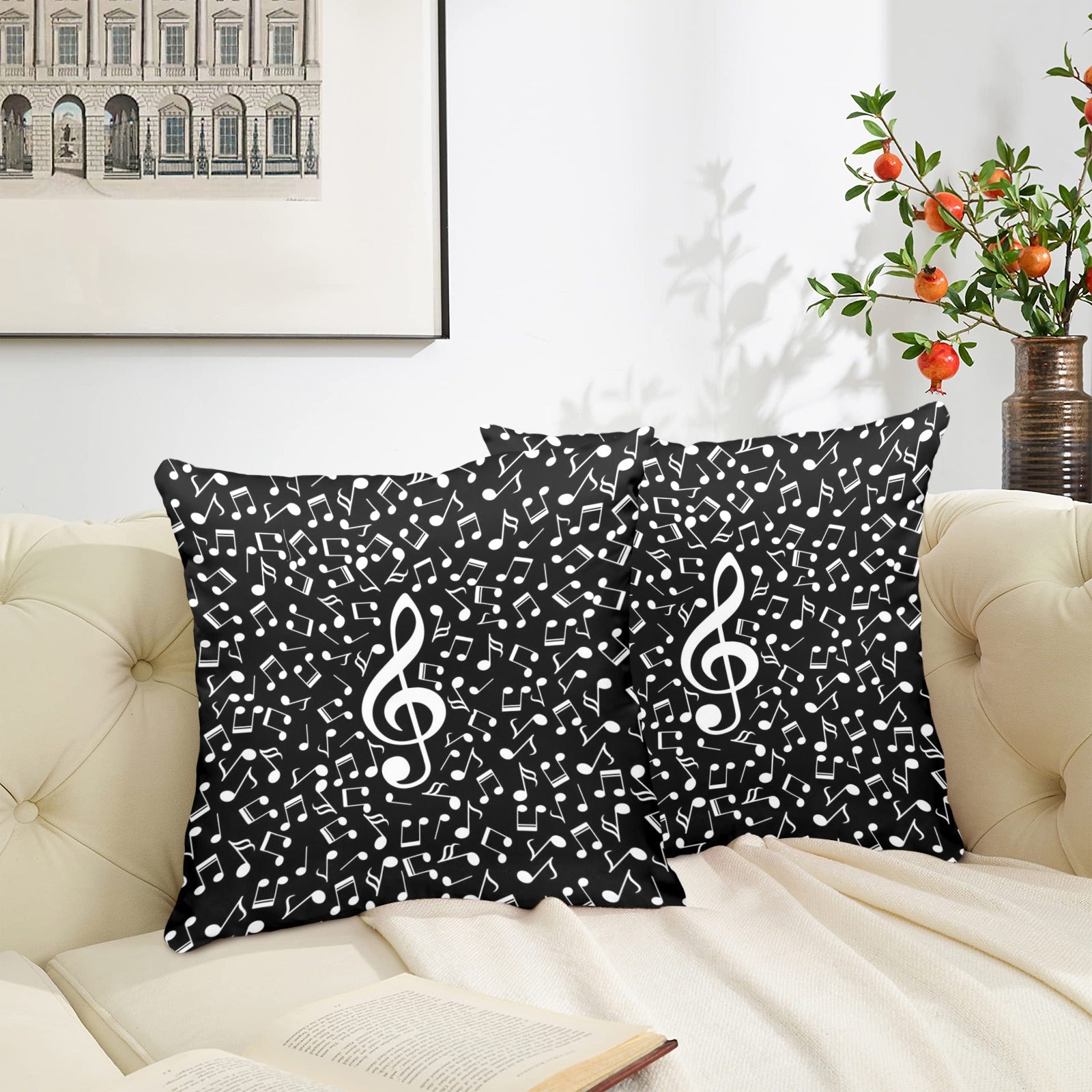 Music Notes Black Peach Skin Pillowcase (18"x18")