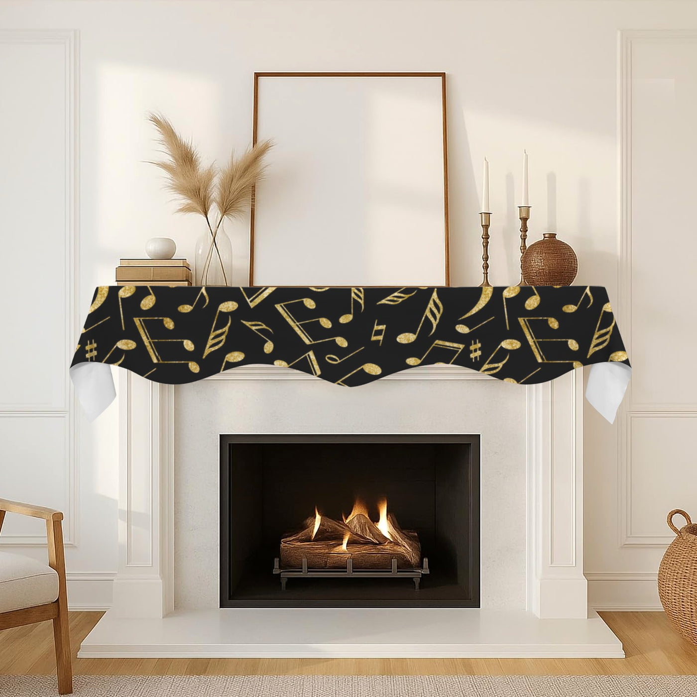 [USA Only] Gold Music Notes Fireplace Mantel Scarf