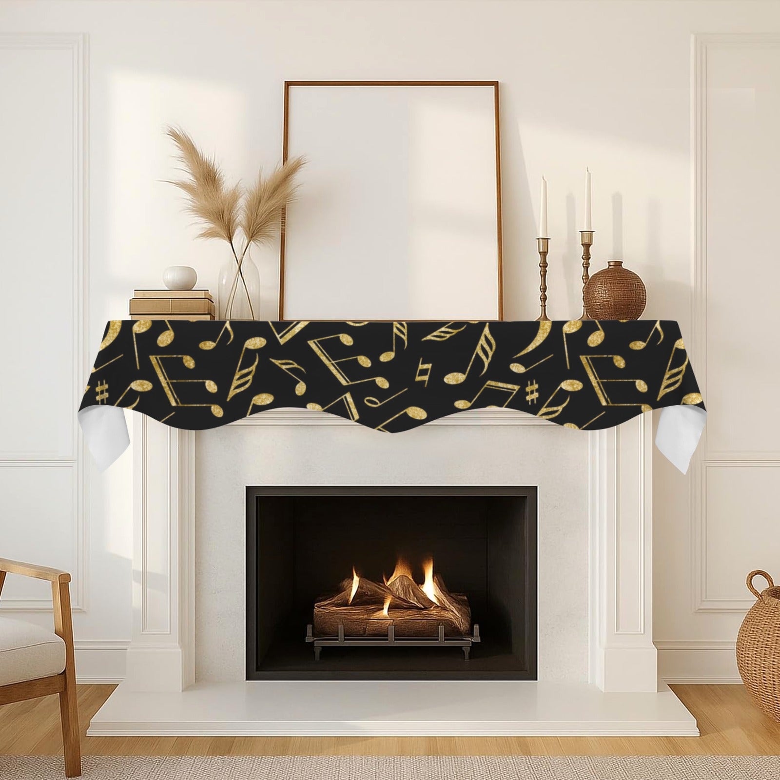 [USA Only] Gold Music Notes Fireplace Mantel Scarf