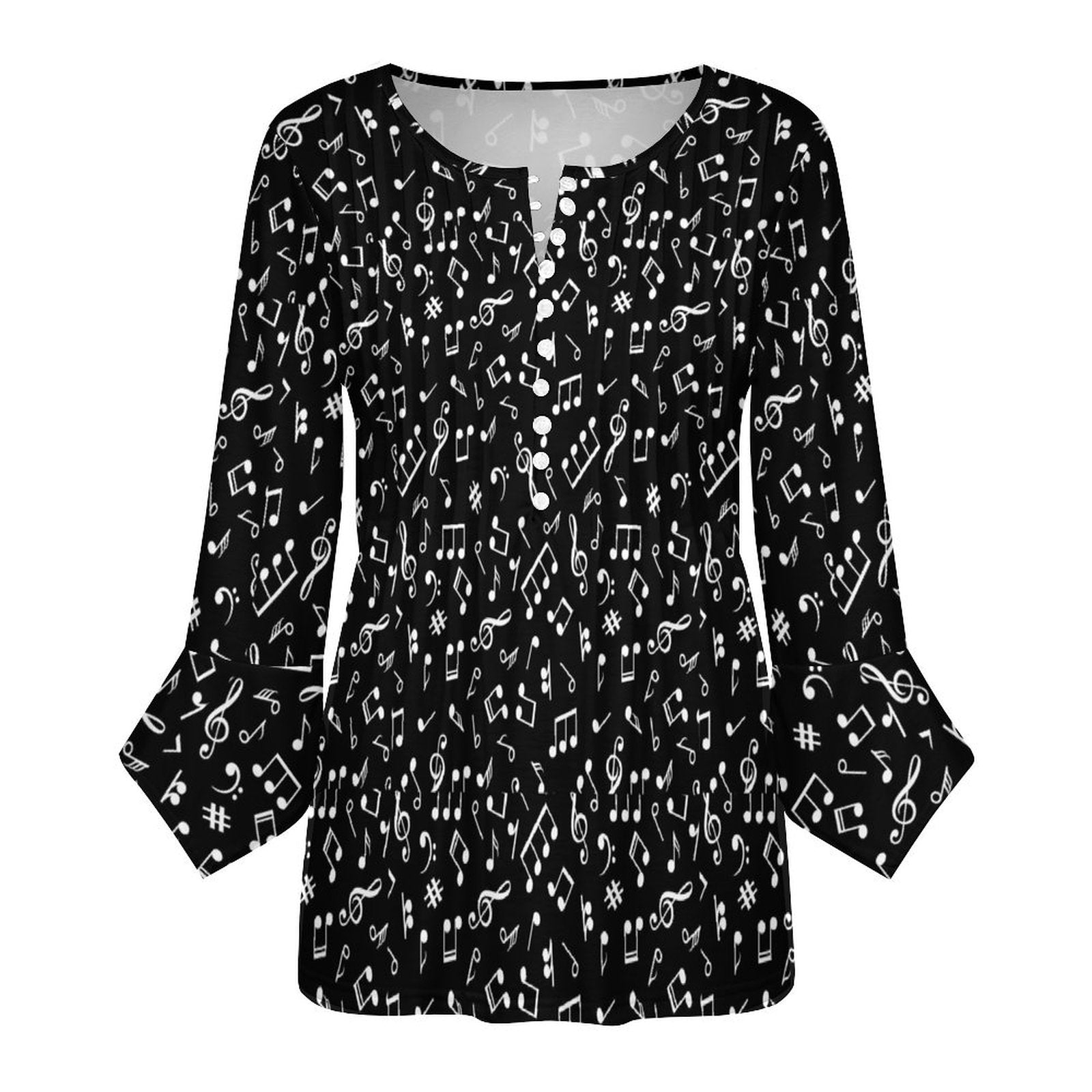 Black Music Button Up Petal Sleeve Ruffled Top