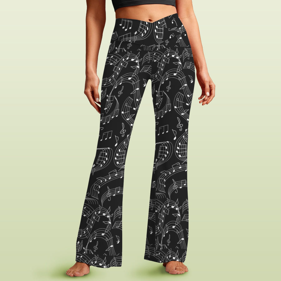 Music Wave Crossover High Waist Flare Leggings