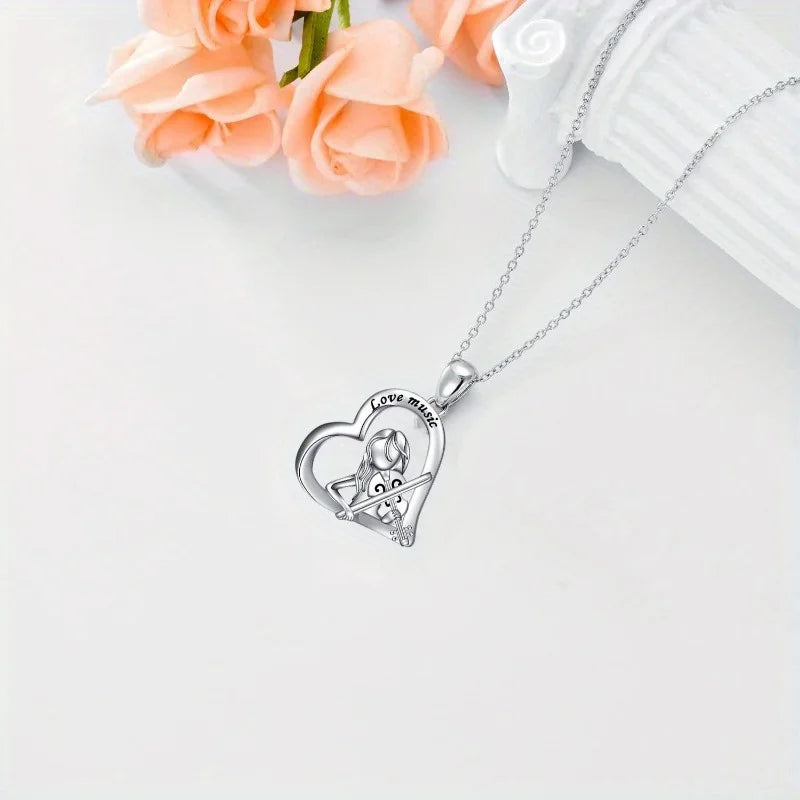 Playing Violin Heart-shaped Pendant Necklace