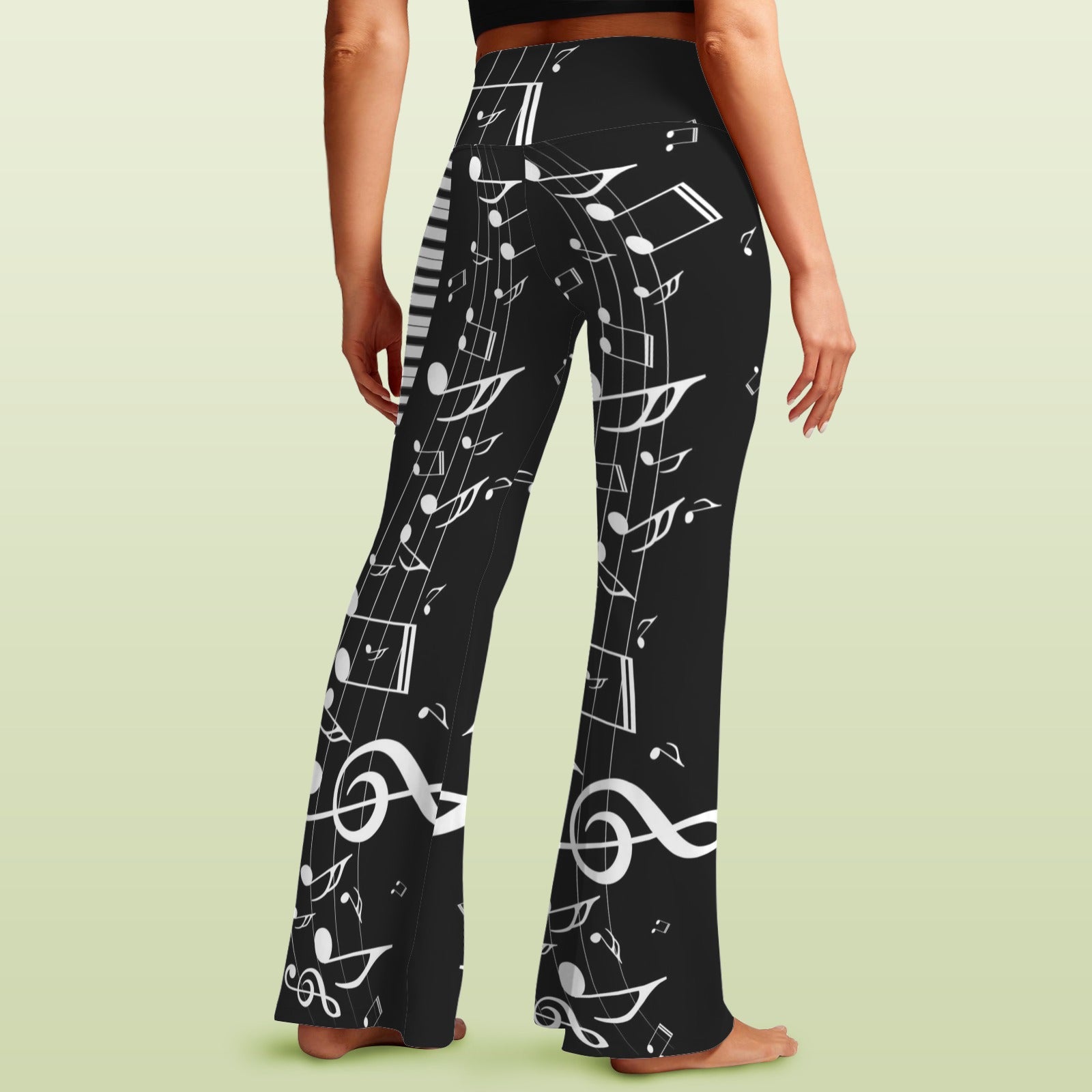 Music Piano Keys Black Crossover High Waist Flare Leggings